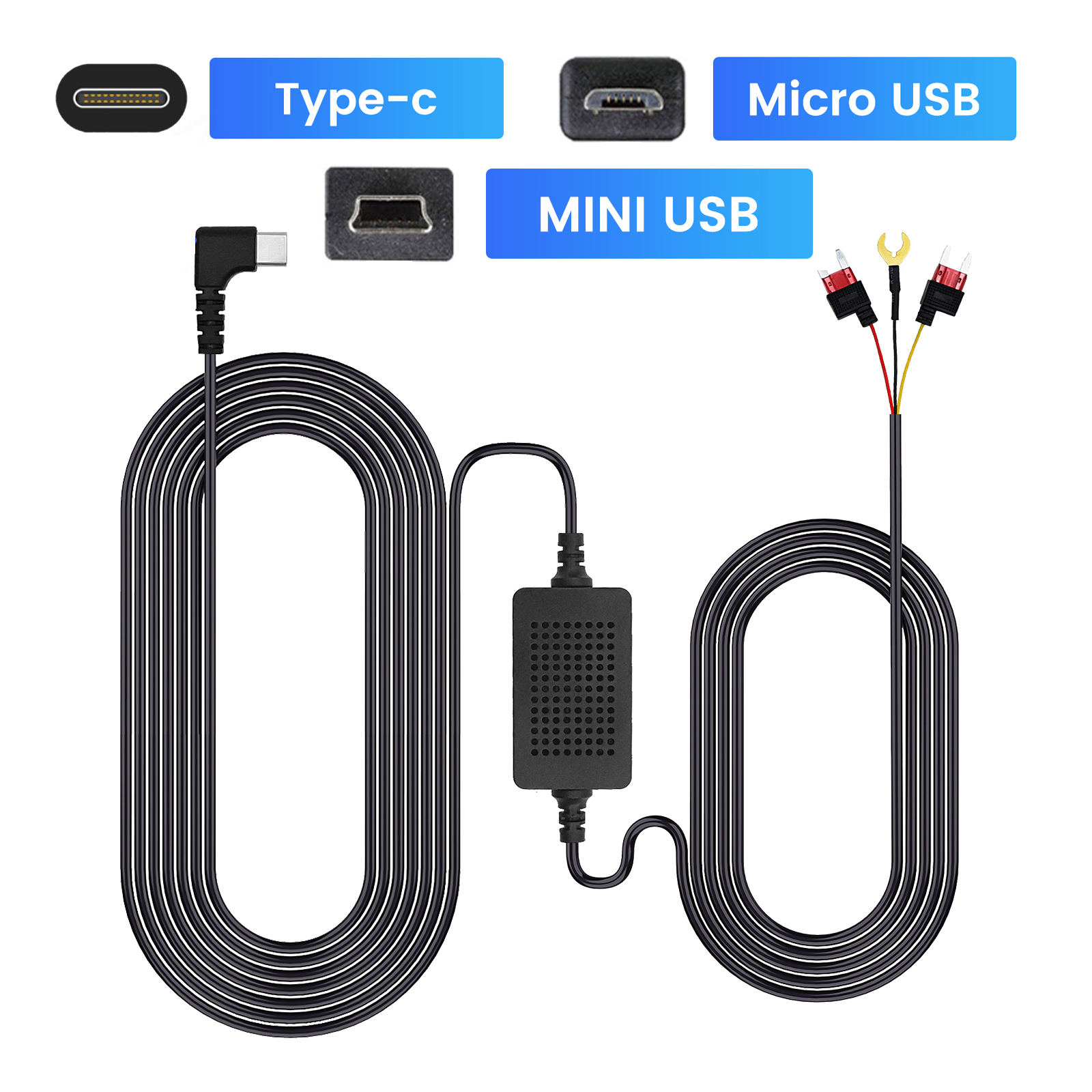 Cámara de salpicadero para coche 3A, 3,5 m, DVR, 12-24v, Kit de Cable duro, línea reductora, Mini/Micro/tipo C, interfaz USB, cargador, cámara Dashcam
