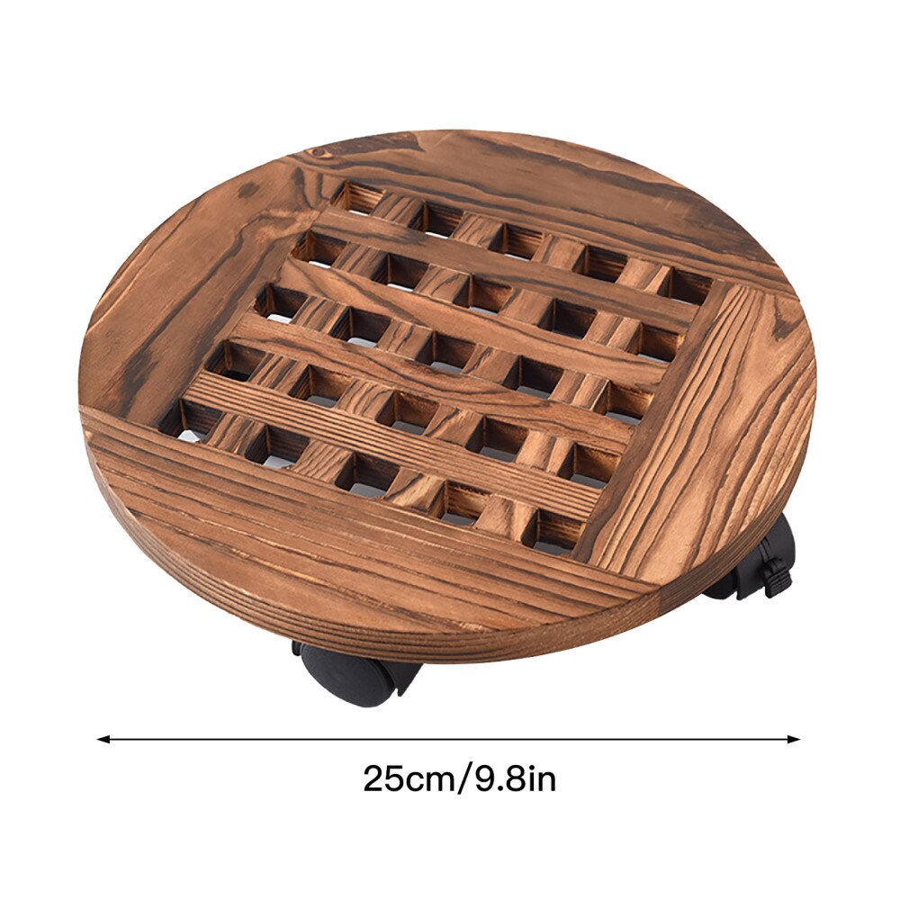 Pot Receptacle Tray Flower Stand Mobile With Wheels Round Gardening Garden Tool Rolling Wooden Planter