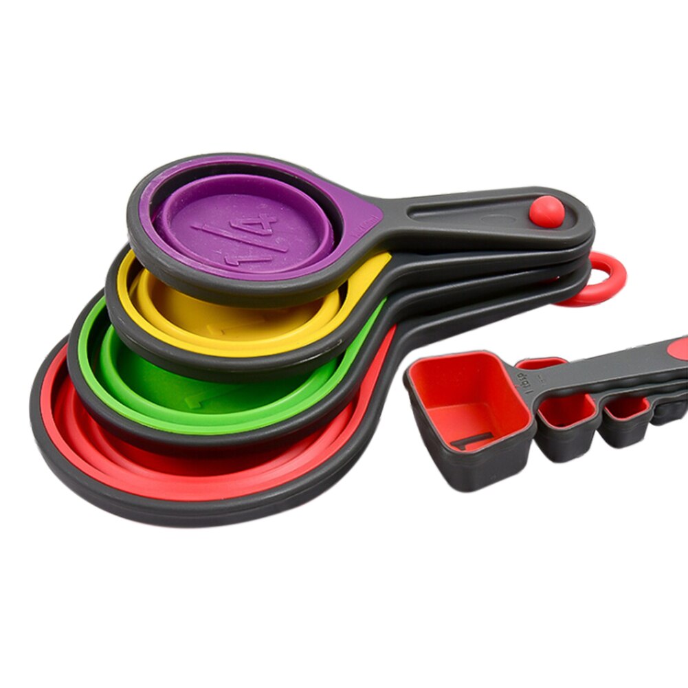 Cuchara medidora de silicona de 4 uds, cuchara medidora plegable para cocina de uso doméstico, cuchara para cocción de cristal medidora multifuncional