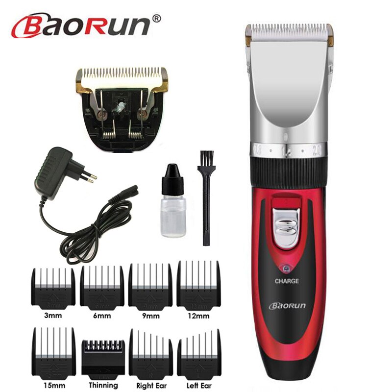 BaoRun Clipper Hair Trimmer Men Electric Cutter Hair Cutting Machine Haircut For Barber Ceramic Blade Nozzles 15mm: Red add 1 blade