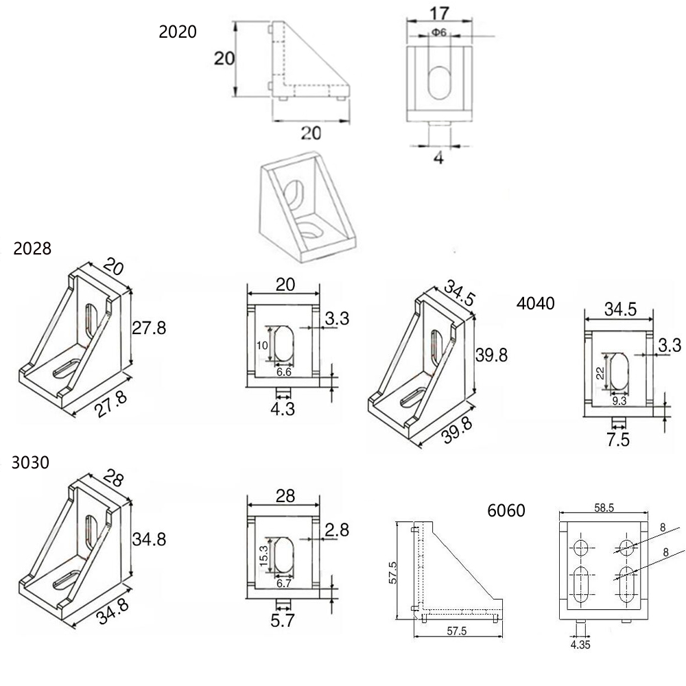 Aluminium Ecke Halterung Armaturen Ecke Winkel Halterung Stecker 2028 3030 4040 Aluminium Profil Schwarz farbe CNC Router
