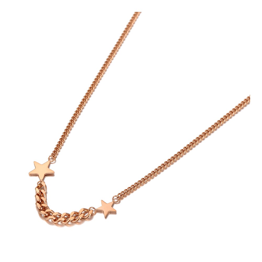 Lokaer Bohemen Rose Gold Double Star Charm Hanger Kettingen Voor Vrouwen Meisjes Rvs Ketting N20166: Default Title