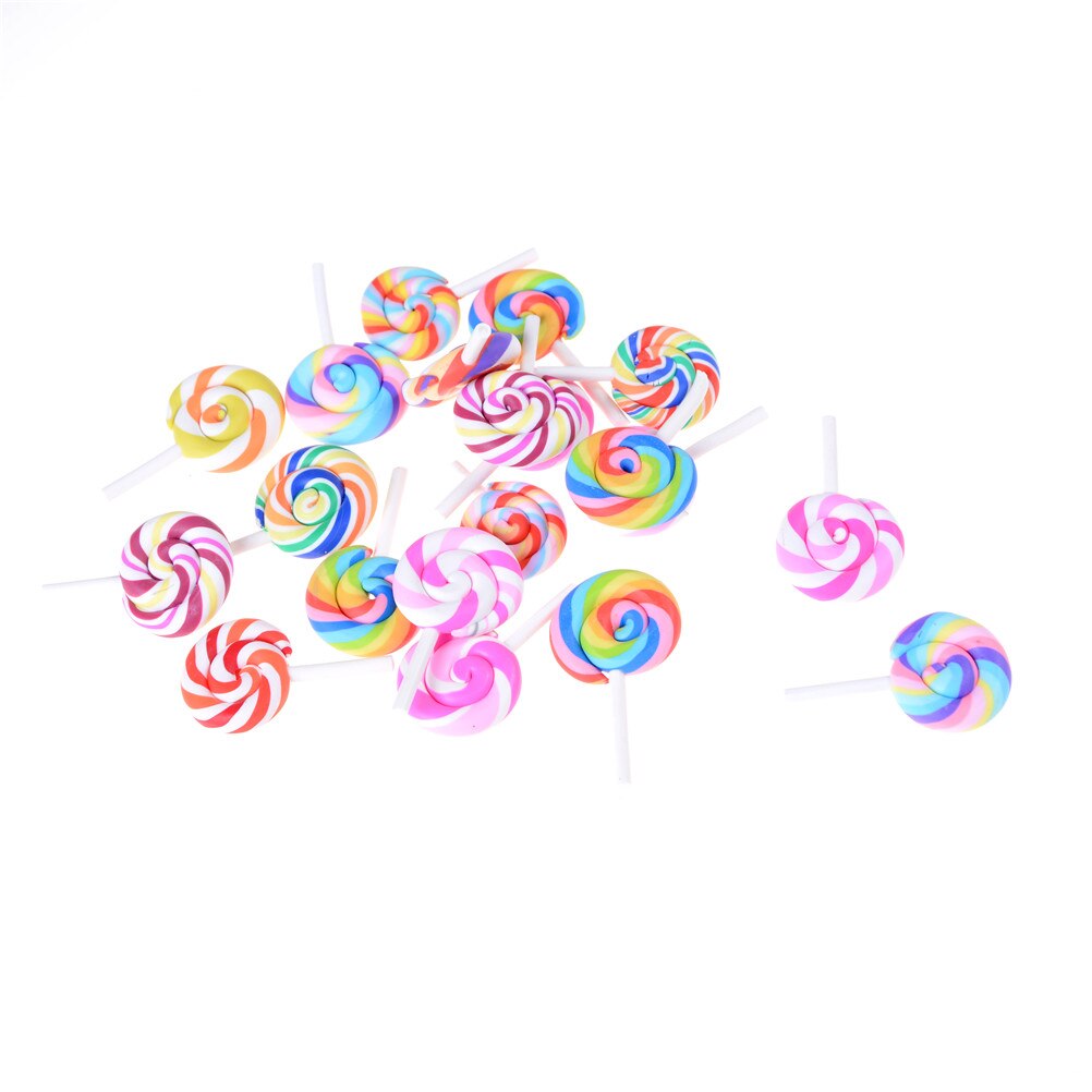 5Pcs Mini Polymer Clay Lollipop Simulation Artificial Food Rainbow Lollipop Candy DIY Home Decor Parts Clay Crafts