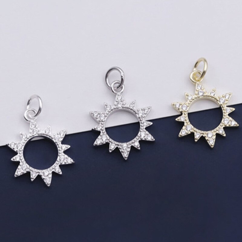 Argento Sterling 925 fantasia zircone pavimentato sole ciondola gli amuleti Entrie S925 collana in argento pendenti gioielli fai da te fare regalo di natale