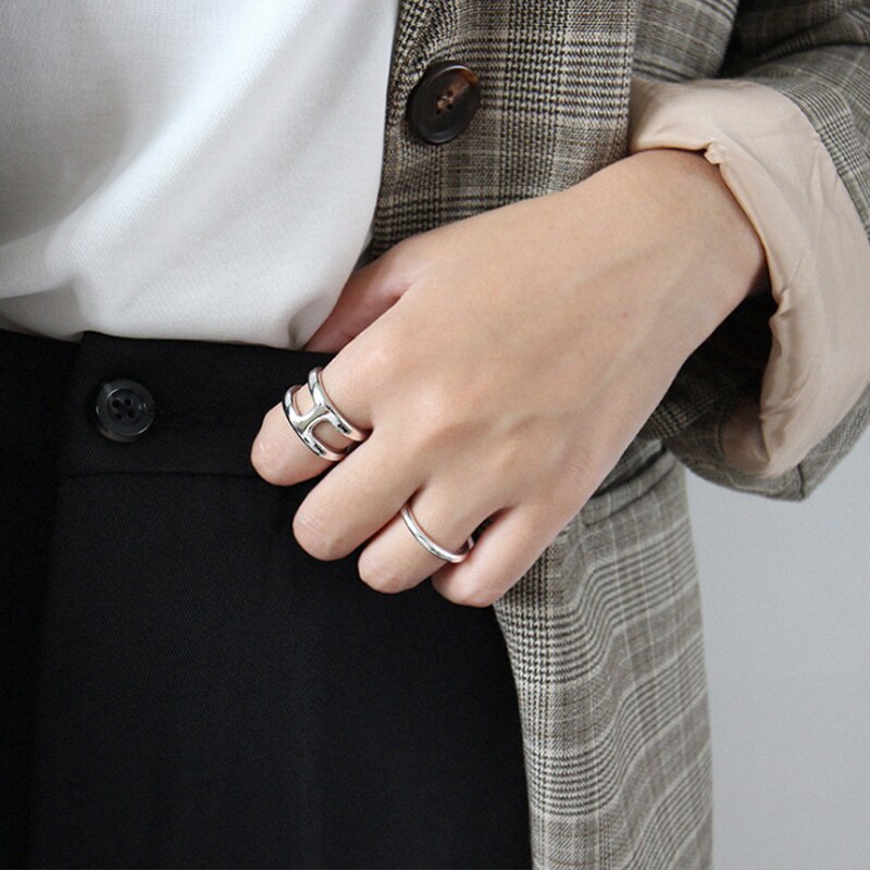F.I.N.S Coreano Moda Layered 925 Prata Esterlina Anéis para As Mulheres Anéis de Noivado Fine Jewelry Aberto Anel de Dedo Feminino
