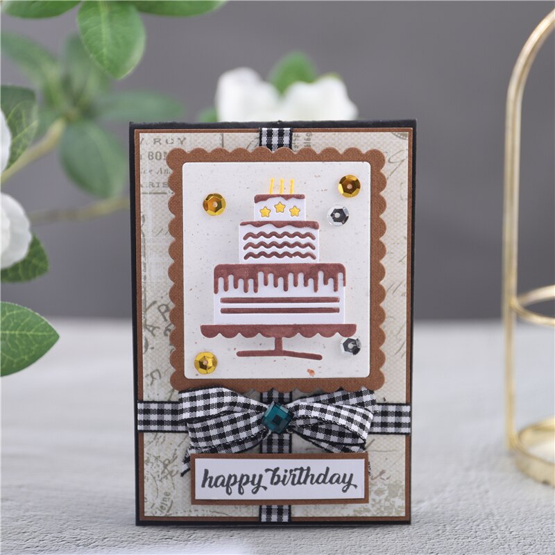 YaMinSanNiO Kuchen Stirbt Glücklich Geburtstag Metall Schneiden Stirbt Scrapbooking Dekorative Präge bilden Handwerk Schablone Stanzen Vorlagen