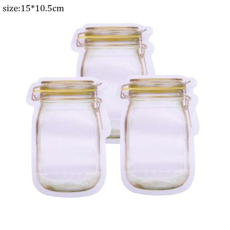 5 stk genanvendelige mason jar flasker poser nødder slik småkager pose segl frisk mad opbevaringspose snacks lynlås forseglet køkken organizer