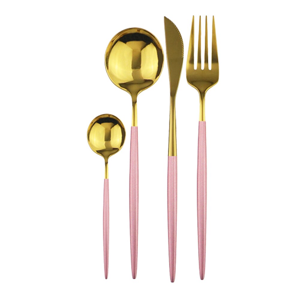4 pièces/ensemble de couverts en or noir ensemble d'argenterie en acier inoxydable couteau fourchette cuillère ensemble de dîner Rose vaisselle couverts directe: 4Pcs Pink Gold