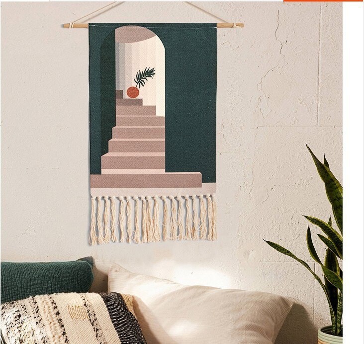 Boho Home Decor Macrame Wall Hanging Tapestry Cotton Tassel Handmade Woven geometric canvas Art background cloth tapestry: 8