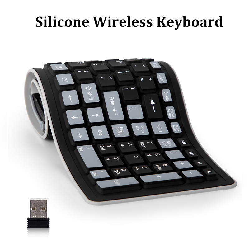 Wireless Silicone Keyboard,Foldable 2.4G USB Flexible Waterproof Slim Keyboard Universal Silent Roll Up Keypad For PC Laptop