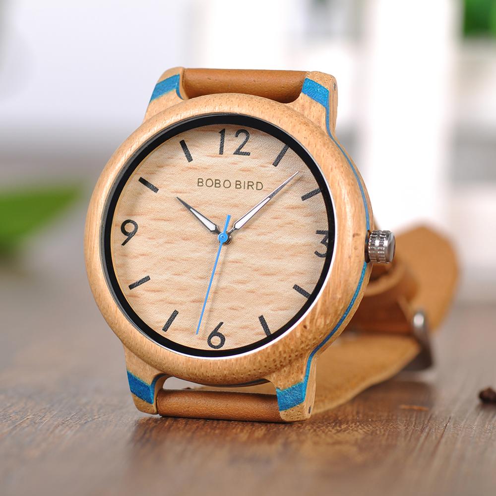 BOBO BIRD-reloj de madera para hombre, cronógrafo de cuarzo, con correa de cuero, caja de papel de