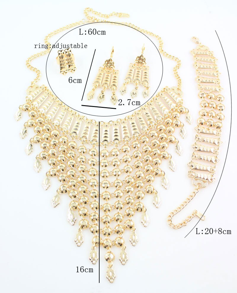 Dubai Gold Color Wedding Bridal Accessories Costume Necklace Set African Costume Jewelry Sets