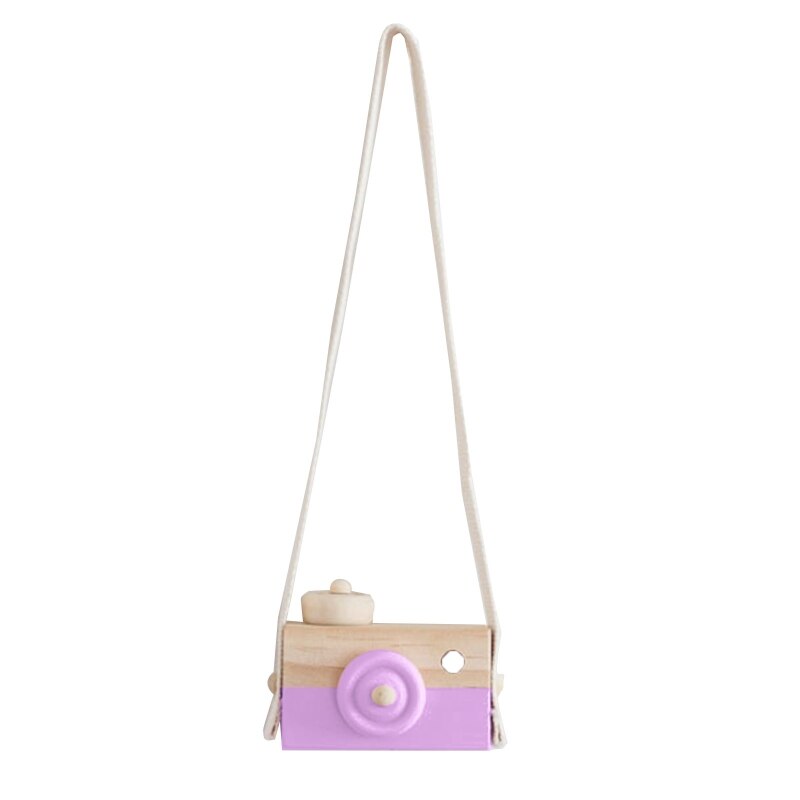 Pine Wooden Camera Mini Play Wooden Camera Toy Handmade Cute Wooden Camera Boys Girls Neck Hanging Camera Portable: Purple