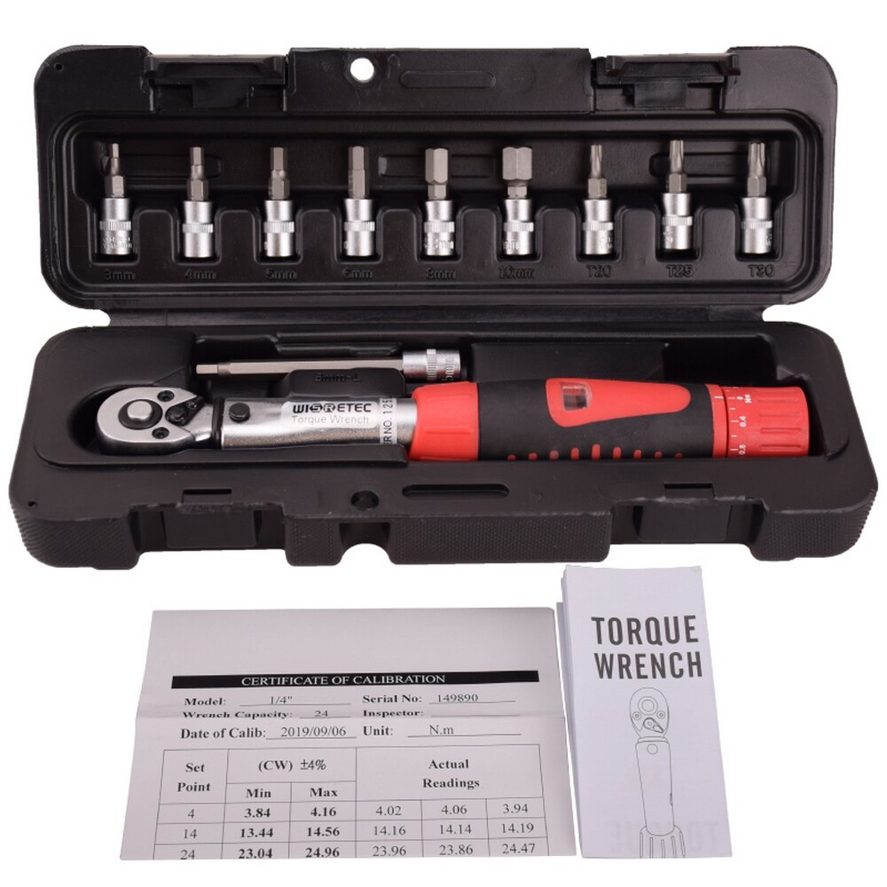 1/4" 2-24Nm Bike Torque Wrench Set Bicycle Repair Tools Kit MTB Road Bike Adjustable Preset Torque Spanner Tool High Precision: Red
