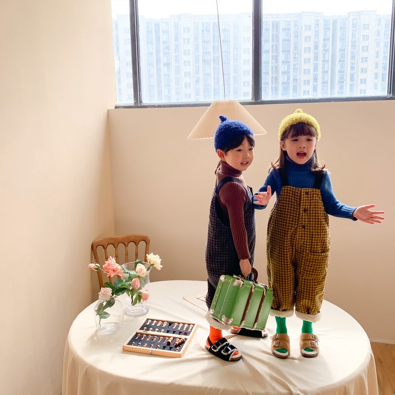 Wintermeisjes geruite overalls kinderen dikke katoenen jumpsuit
