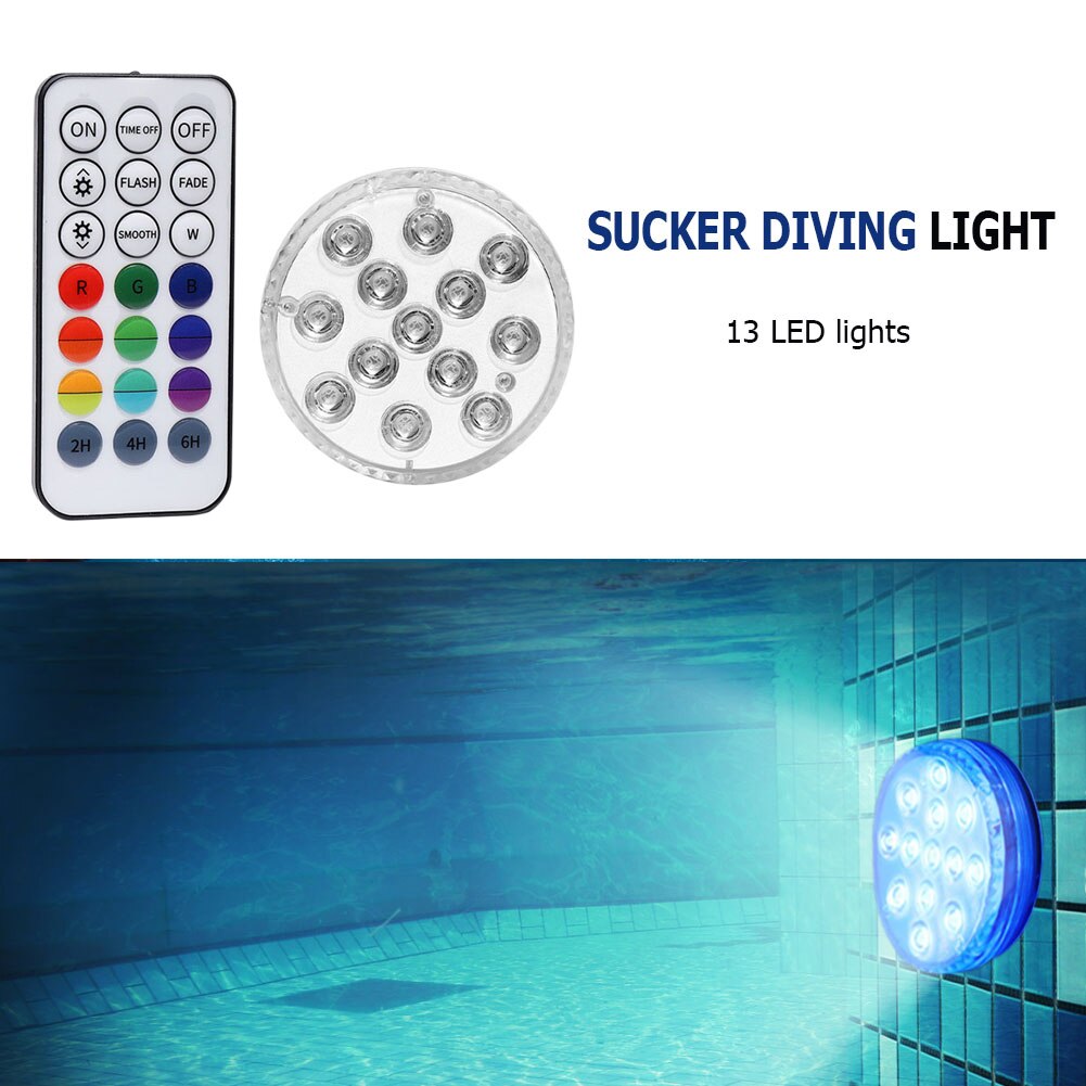13 LED Submersible Light with Magnet Suction Cup RF Remote Control 16 Colors Swimming Pool Underwater Night Lamp for Aquarium