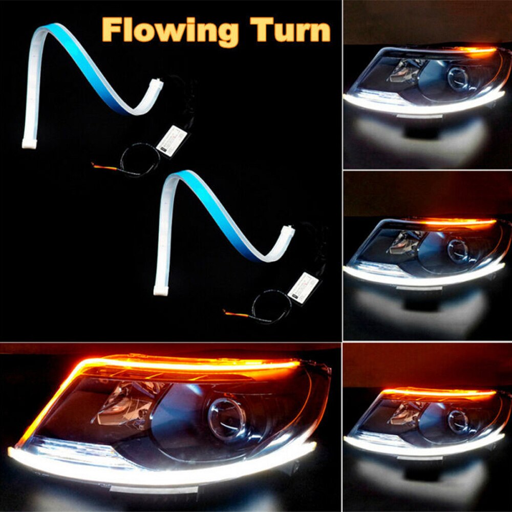 Flexible Turn Signal Light 2pcs RGB LED DRL Turn Signal Light Bar Headlight Slim 60CM