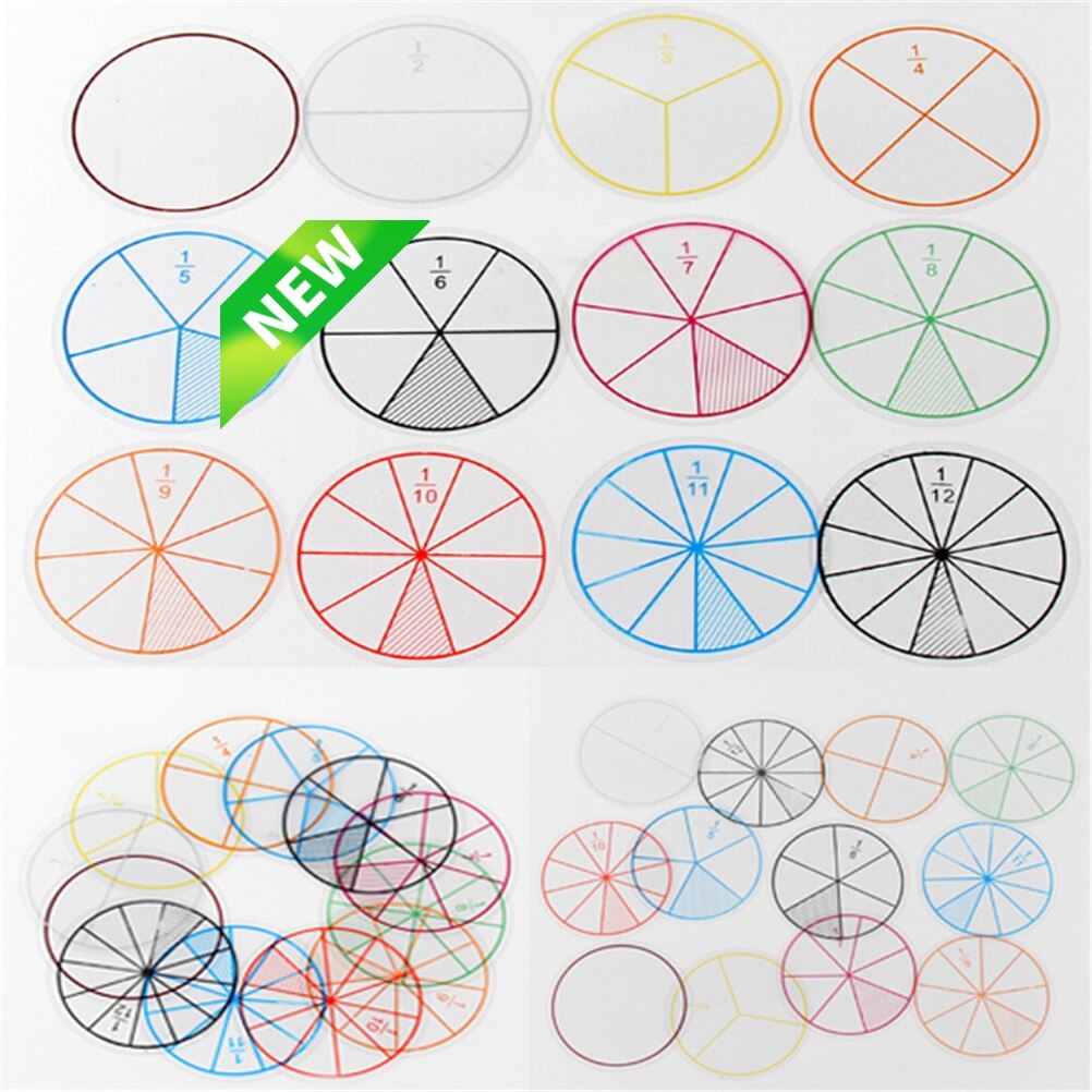 12 pièces/lot de cercles de Fractions mathématiques, jouet en plastique, cercles numérotés, puces mathématiques, nombres, 8cm