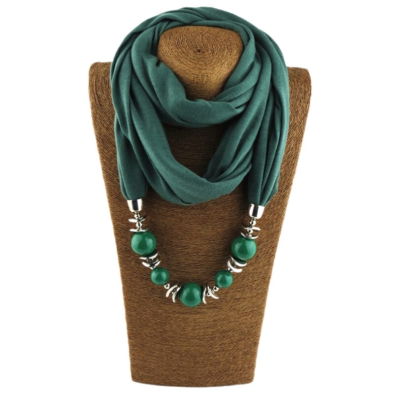 Womens Neckerchief Ring Scarf Necklaces Beads Solid Color Jewelry Shawl: 11