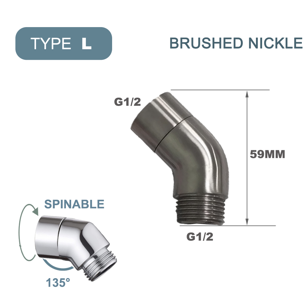 Angle 90° 135° Shower Elbow Adapter G1/2 Bathroom Shower Head Arm Connector Female Male Rainfall Handheld Shower Accessory: Light Grey