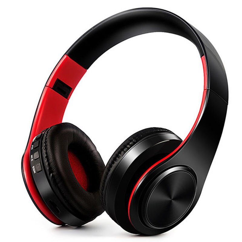 Auriculares inalámbricos estéreo Auriculares inalámbricos con Bluetooth auriculares inalámbricos portátiles compatible con radio FM tarjeta TF con micrófono para teléfono: black red