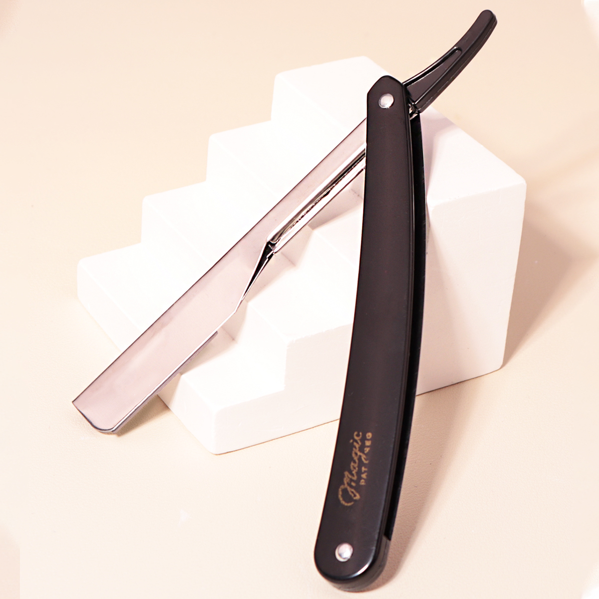 1/2pcs straight edge shaver high-end salon folding men's manual shaver，Special for real hair wigs: Black