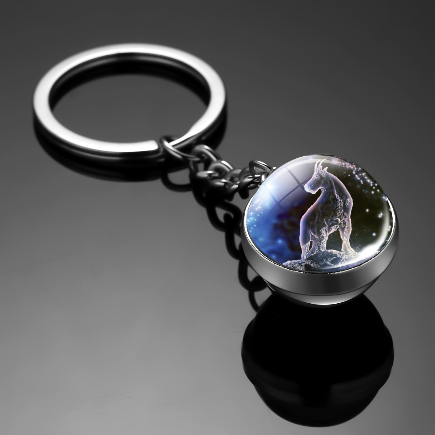Llavero con dijes Original, llavero de 12 constelaciones, llavero luminoso de bola de cristal de doble cara, accesorios colgantes para coche, llaveros: Castaño