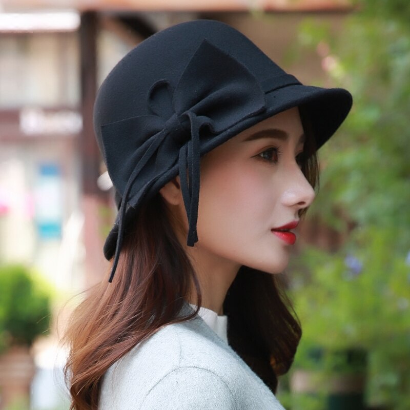 Herbst Winter Wolle Boater Flache Top Hut Für Frauen Filz Breiter Krempe Fedora Hut Jazz Kappe Klassischen Bowler Gambler top Hut