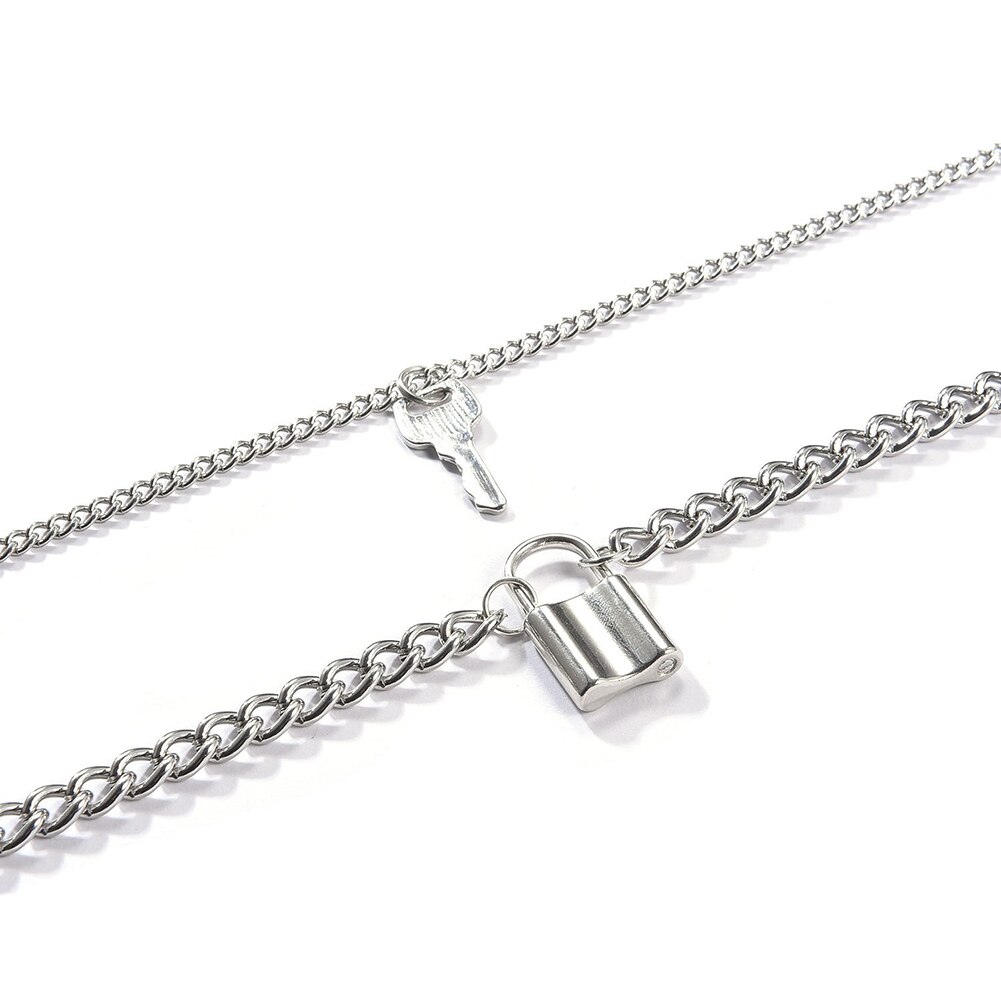 Punk retro metal nøglelås vedhæng halskæde kvindelig sølv farve lang kæde kraveben halskæder til kvinder hals smykker