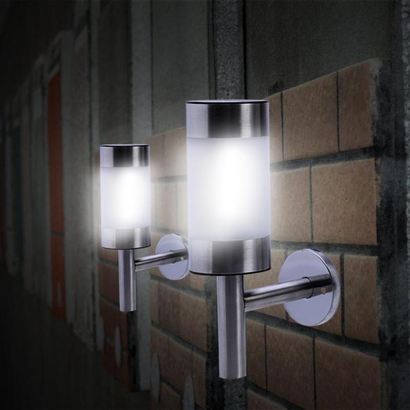 2 Stuks Rvs Led Solar Verlichting Led Wandlamp Hek Lamp Outdoor Tuinverlichting Secuity Sensor Hek Lamp