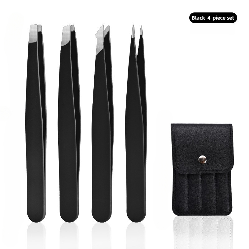 Pinzas para cejas de alta precisión, 4 Uds., extractor de pelos finos de Belleza del cabello, pinzas para cejas inclinadas de acero inoxidable, herramientas de maquillaje para eliminación: Negro