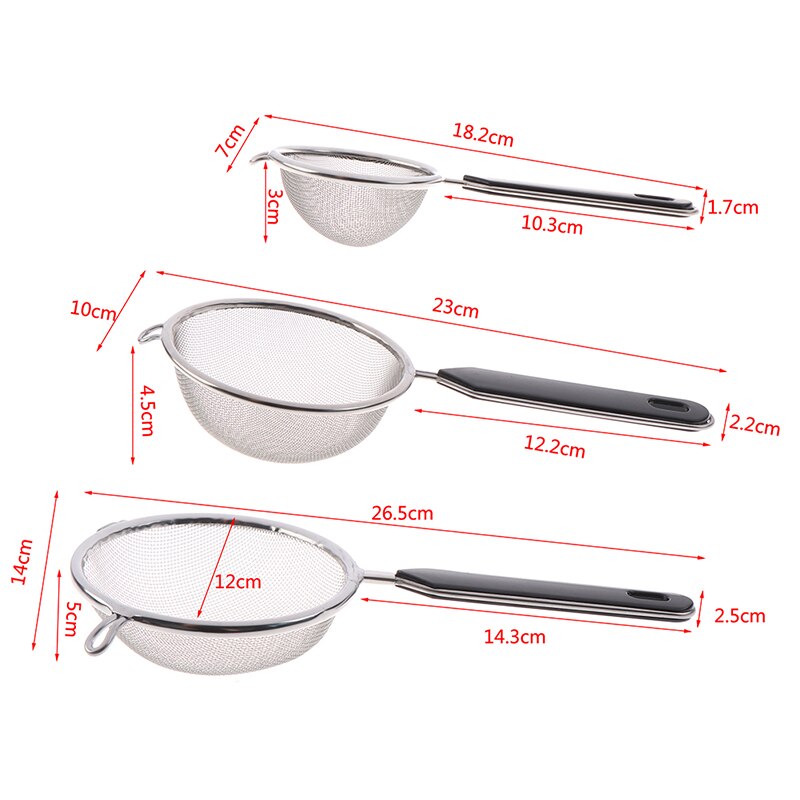 3Pcs/ Set Fine Mesh Stainless Steel Strainer Sieve Colander