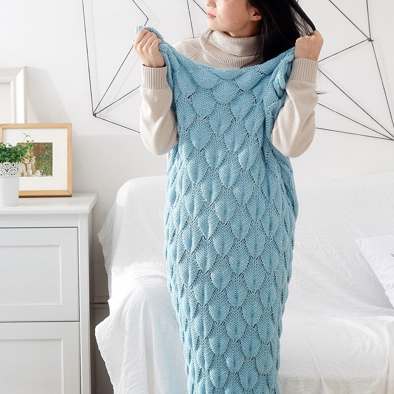 Knitted Mermaid Tail Blanket Fish Scales Crochet Handmade Sleeping Bag for Kids Adult Birthday Christmas