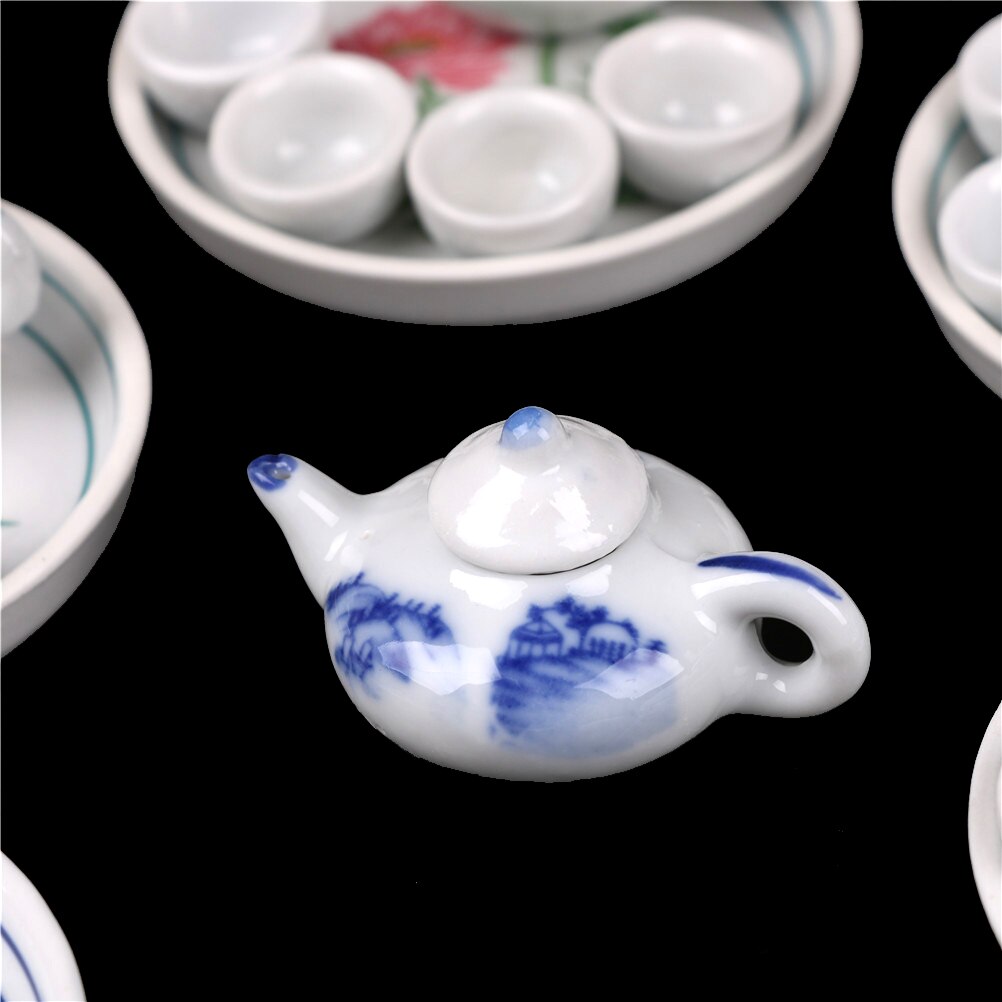 6pcs Colorful Floral Print Porcelain Tea Set Tableware Cup Plate Miniature Dollhouse Dinnerware Simulation Furniture Toys