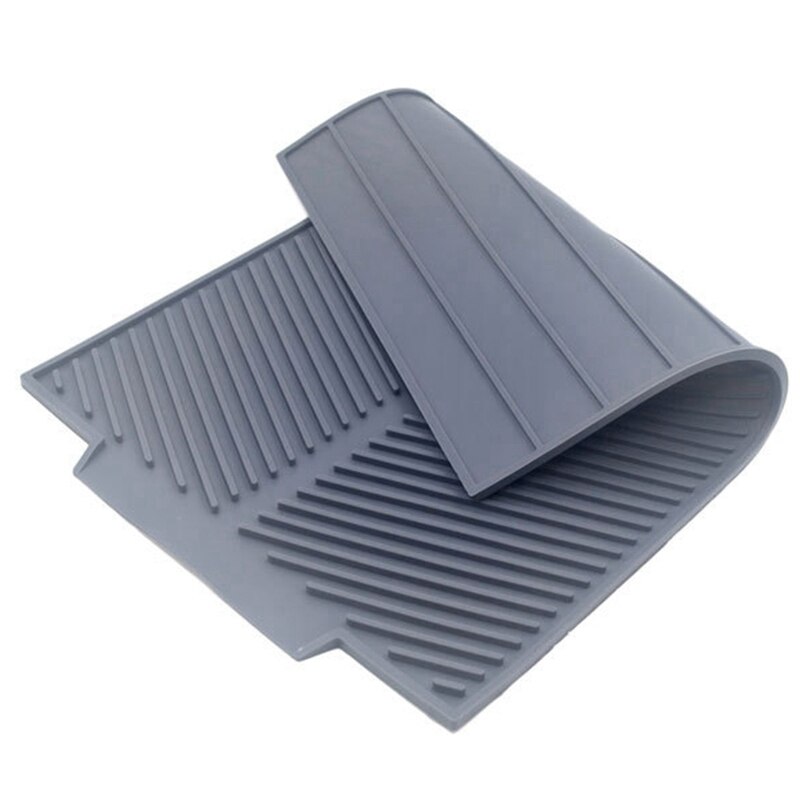 Tapis de séchage de plat de Silicone tapis de drainage pliant de Flume, plateau antidérapant résistant à la chaleur de séchage de tapis de Drain de Rectangle: Gray