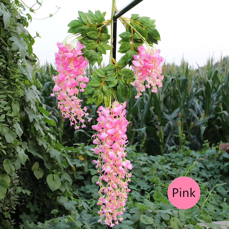 Artificial wisteria flower vine ceiling DIY wedding arch rattan bean flower string bunch party home Christmas flower wall decor: Pink A