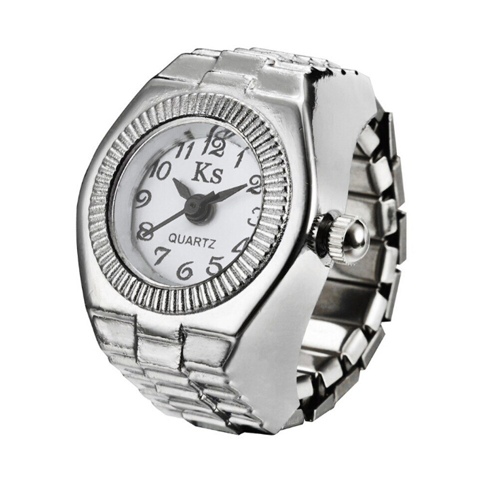 Kreative Ring Uhr Luxus Silber Stahl Kühlen Elastische Quarz Ring Finger Uhr Paar Uhren Reloj Mujer Montre Zegarek: Weiß 