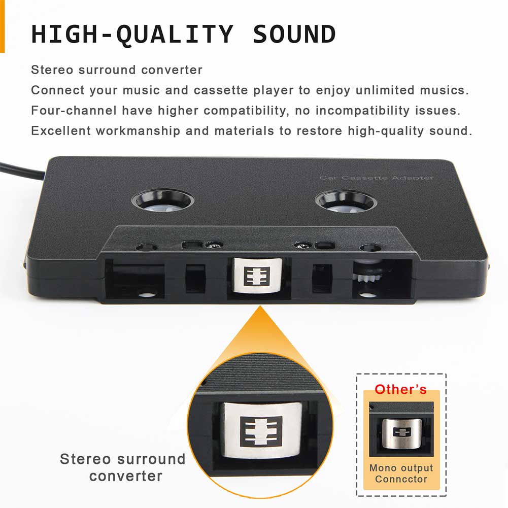 ABS Car Audio Anti Tangled Type C Aux Converter Four Channel Mini Universal Smartphone 3.5mm Input Bluetooth Cassette Adapter