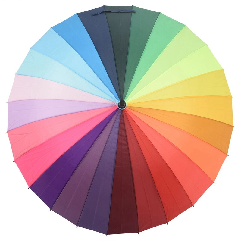 24k ribkleurige regenboog lange steel rechte anti-uv zon/regen stok paraplu handmatige grote parasol