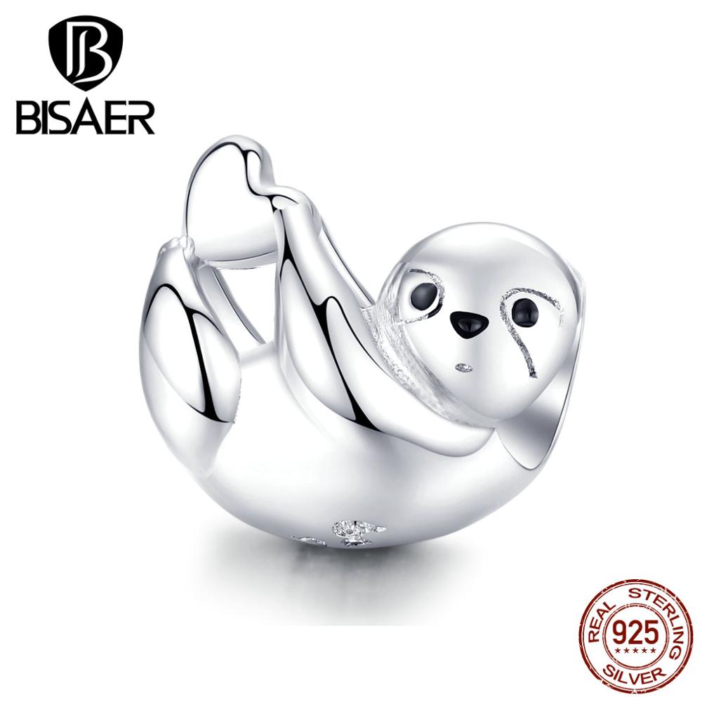 Animal Beads BISAER 925 Sterling Silver Lazy Sloth Beads Charms fit for Original Bracelets Silver 925 Jewelry EFC109