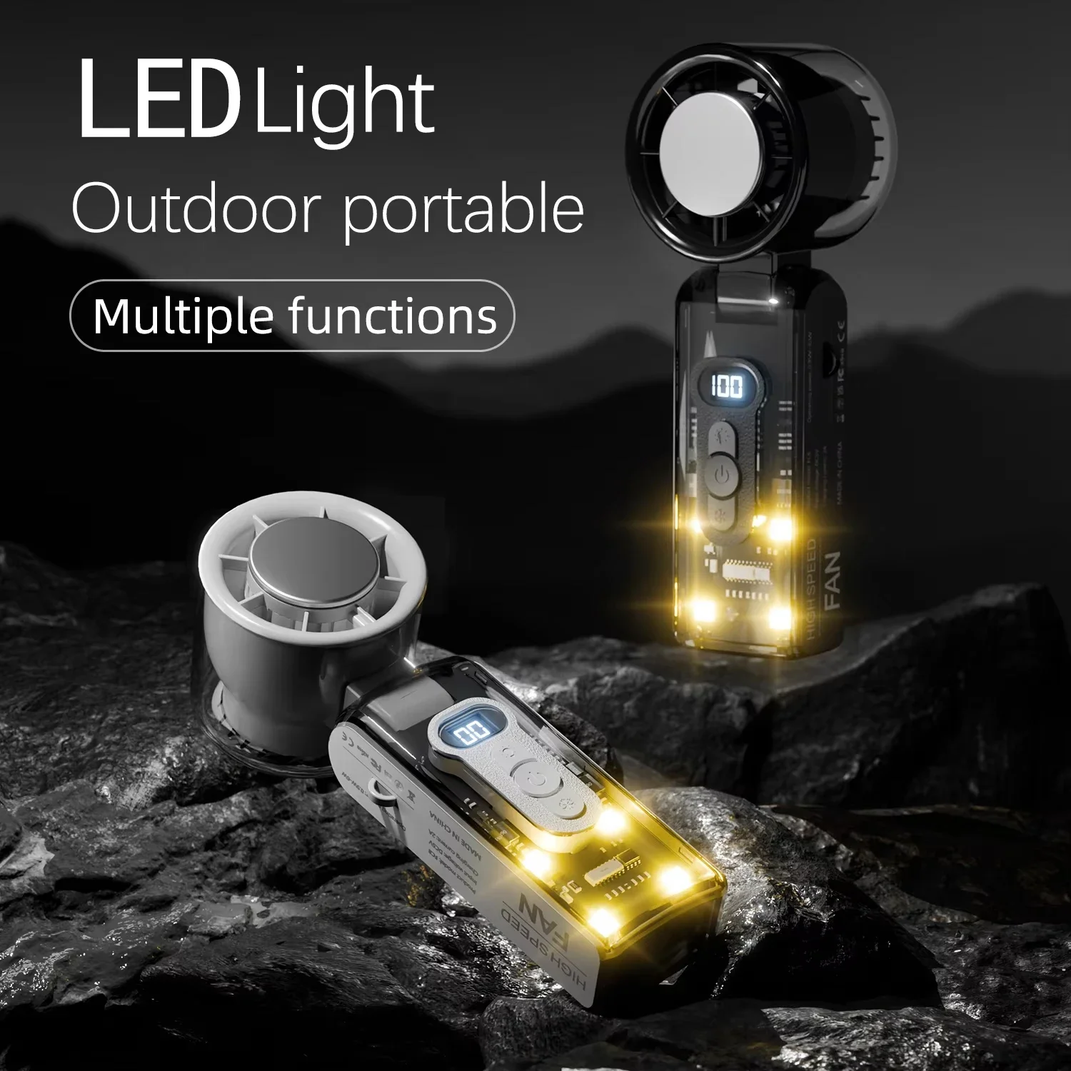 High Speed Folding Refrigeration Fan, Digital Display Mini Portable USB Charging Fan, High Wind Power Handheld Fan