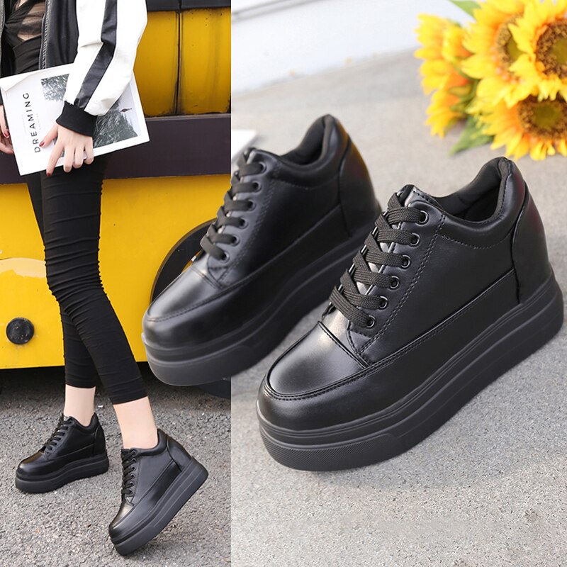 Wedge Black Sneakers Women Shoes Spring Autumn Waterproof Platform Increased Single High-heeled Casual E0-83
