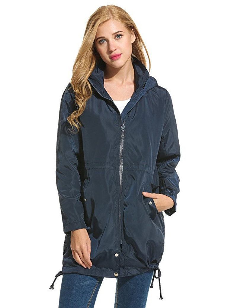 Trenchcoat for kvinner vår høst vindtett vanntett regnfrakk plus size hette vindjakke dameoverdeler ioqrcjvh 481: Marineblå / S