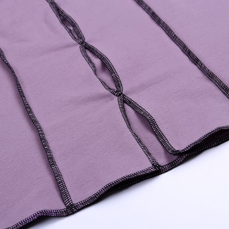 Wannathis roxo superior das mulheres manga longa camisas superiores 2020 oco para fora fenda hem outono streetwear magro algodão senhoras casual retalhos