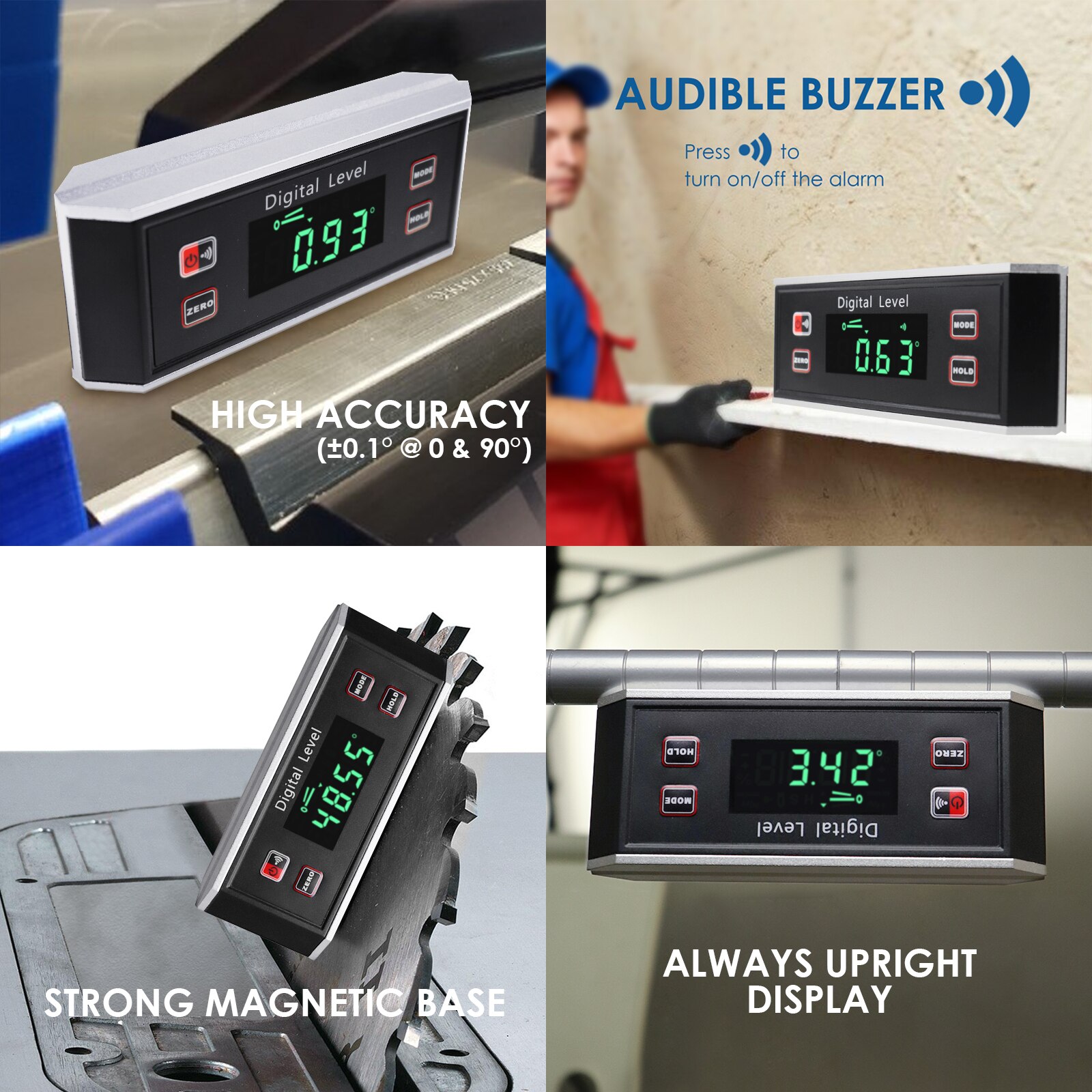 Digital Electronic Inclinometer Angle Finder Protractor Level Gauge With V-Groove Magnetic Base Always Upright Reading