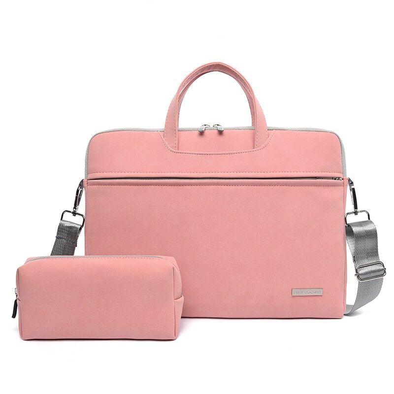 Bolsa de ombro para laptop, bolsa à prova d'água de couro pu, estojo para laptop 13.3 14 15.6 polegadas para macbook air pro pro pro: Pink-set / 15.6-polegadas