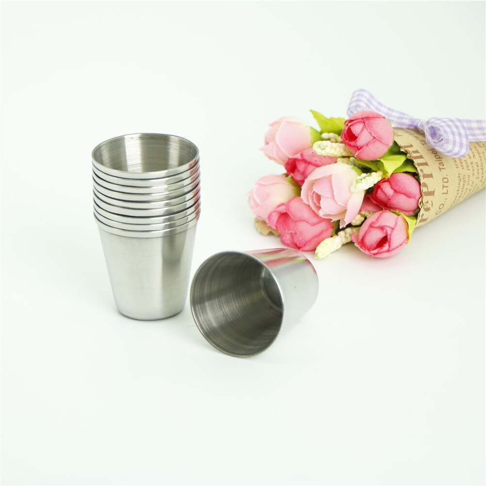 10pcs/set Mini 30ml Polished Silver Stainless Steel Wine Drinking Shot Glass Barware Cup