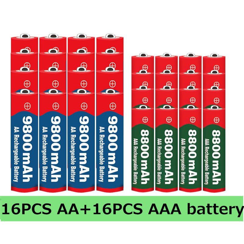 Aa + aaa batteri 1.5v aa 9800 mah +1.5v aaa 8800 mah alkaline 1.5v oppladbart batteri for klokke leker kamera batteri