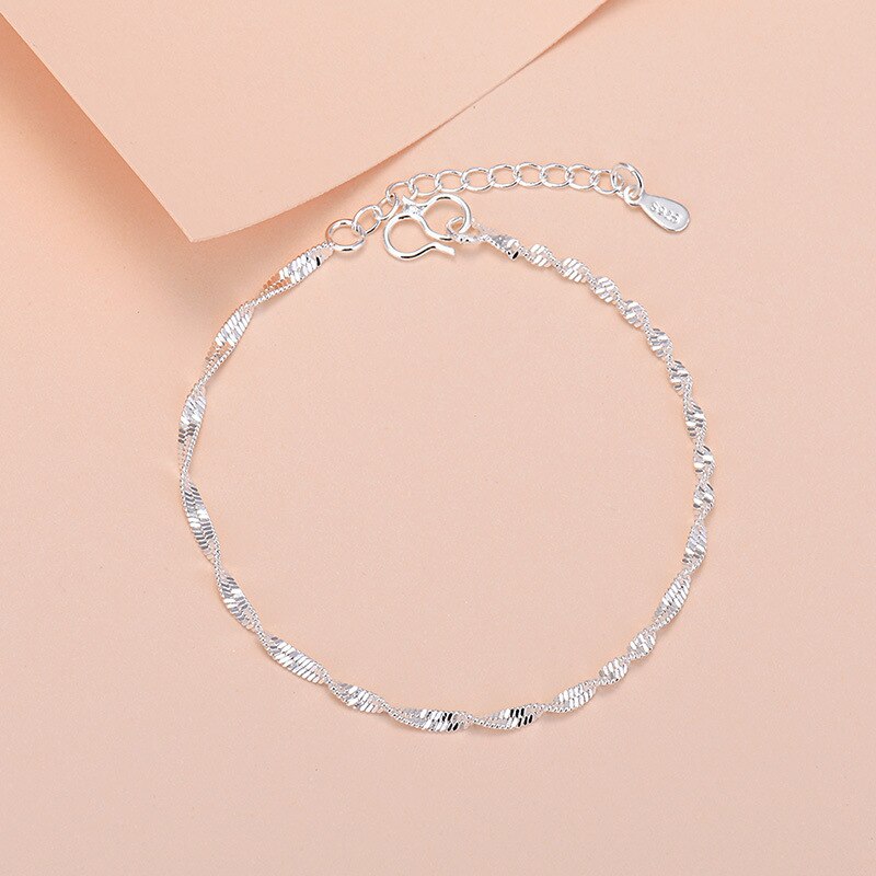 Neue Wasser Welle Armbinde Charme Für Frauen Weibliche Schüler Einfache Sterling 925 Silber Schmuck Original Kette