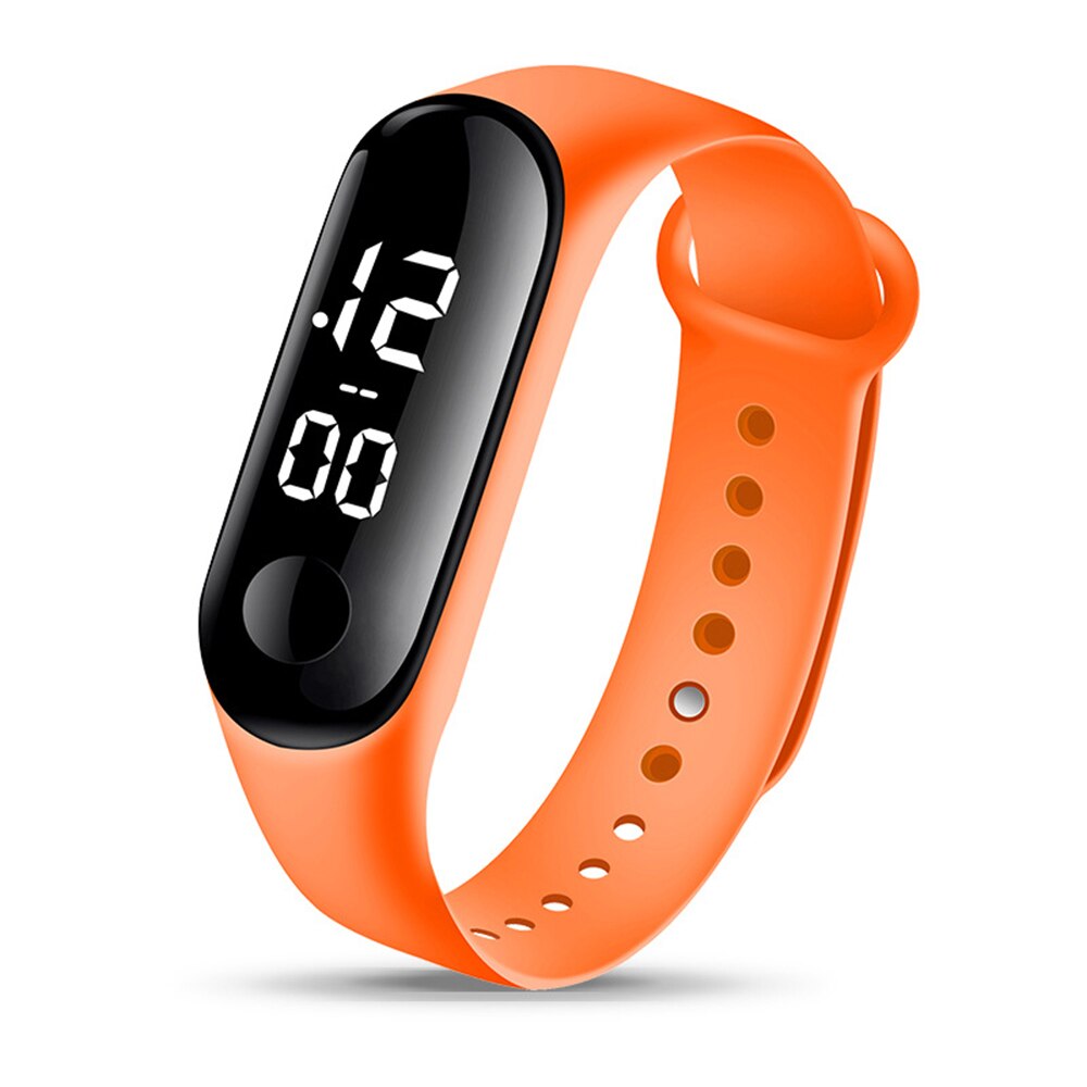 Montre numérique de luxe en Silicone, écran tactile, lumière blanche, étanche 50M, pour hommes et femmes, avec cadran haute définition, personnelle, LED: Orange
